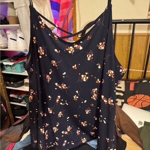 Blue Backless Camisole Top with Floral Design